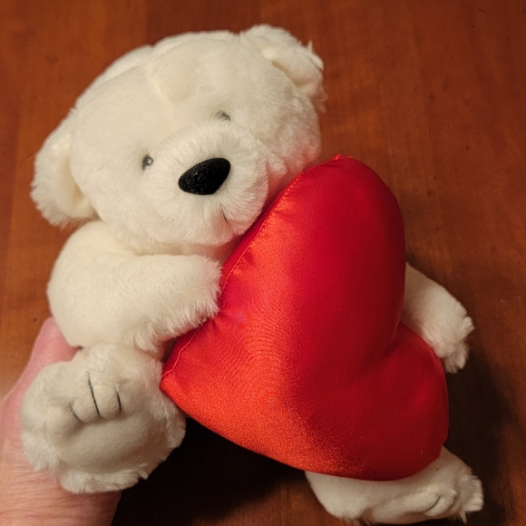 Adorable White Plush Teddy Bear Holding a BIG Red Valentine's Day Heart ♥️ - Picture 7 of 12
